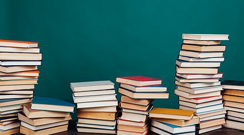 many books on a green background